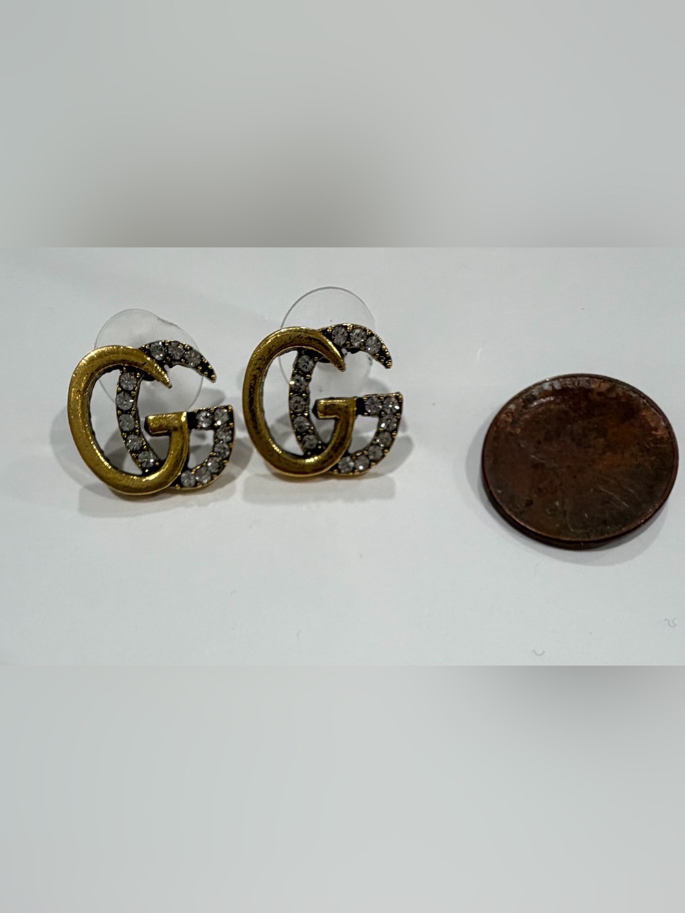 Crystal Double G Logo Stud Earrings - Gold & Clear